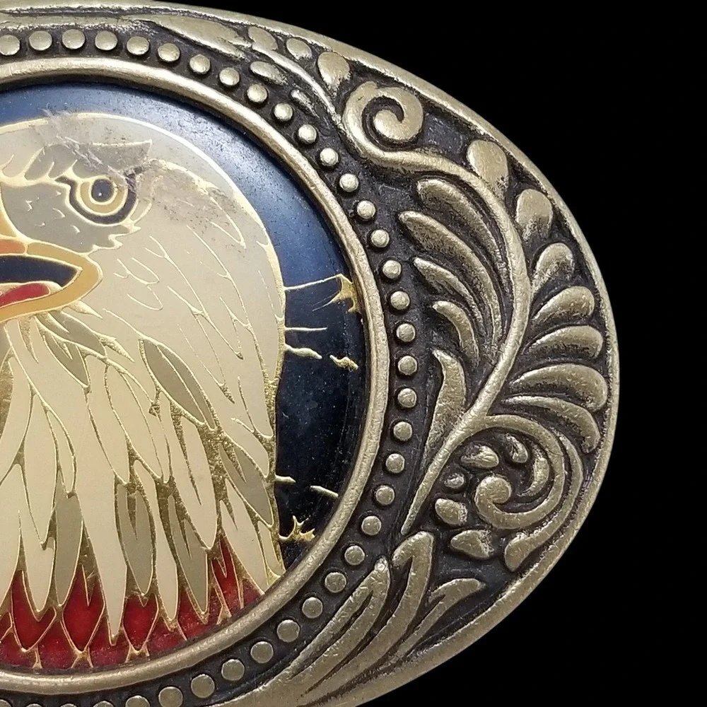 Vintage Eagle Head Small Belt Buckle Western Cowboy American Pride Brass USA‎